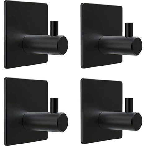 4 pièces Crochet Adhésif 3M, Crochets Muraux Autocollants Inoxydable, Acier, Inox Accroche Torchon Cuisine, Accroche Torchon Cuisine, Crochets Adhésifs 3M Crochet Noire pour Salles de Bains Cuisines (1/5)
