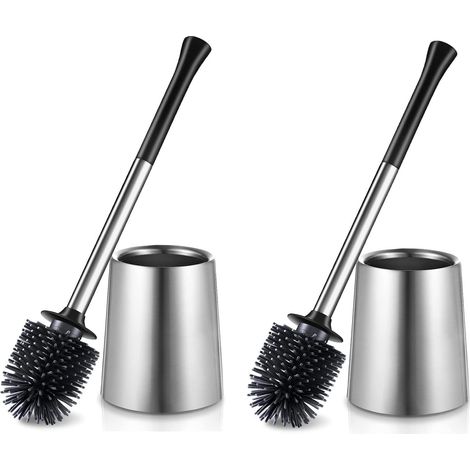 Brosse WC Silicone Acier Inoxydable: Brosse WC pour Nettoyage en Profondeur avec Support et Nettoyeur de Bords, Ensemble de Support de Flexible pour Salle de Bain, sur Pied (1/5)
