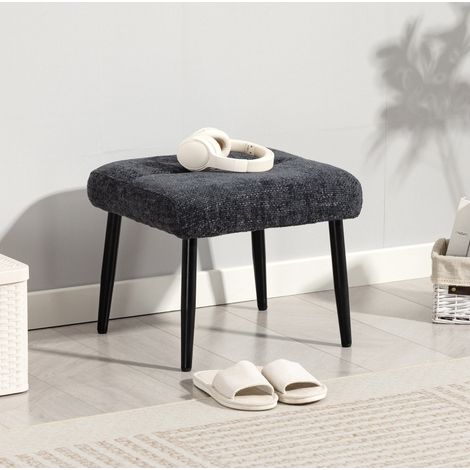Pouf poggiapiedi in ciniglia, 45 x 41 x 38 cm, grigio scuro DESVIAE (1/5)