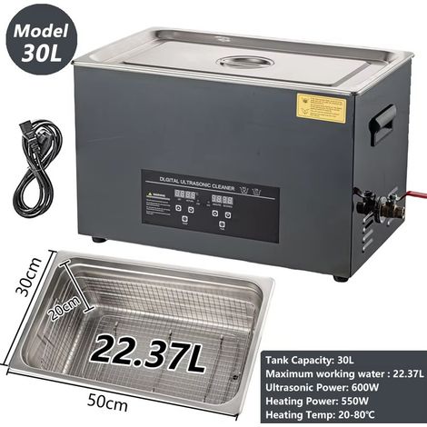 Machine de nettoyage à ultrasons 30L – 40 kHz – acier inox – minuterie numérique – chauffage réglable (1/5)
