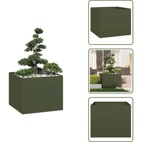 vidaXL Jardinière vert olive 100x100x80 cm acier (1/5)