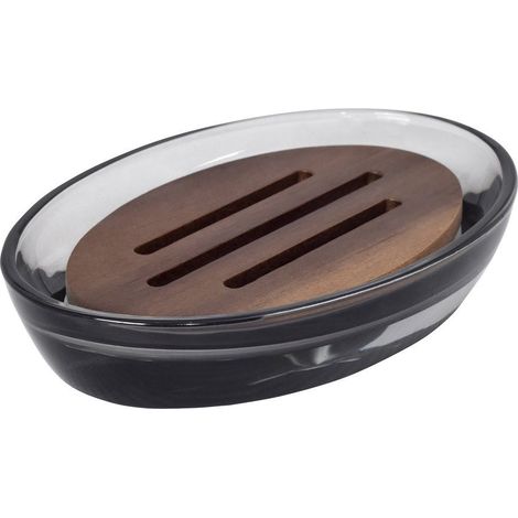 Porte-savon FIGO, verre fumé/bois (1/3)