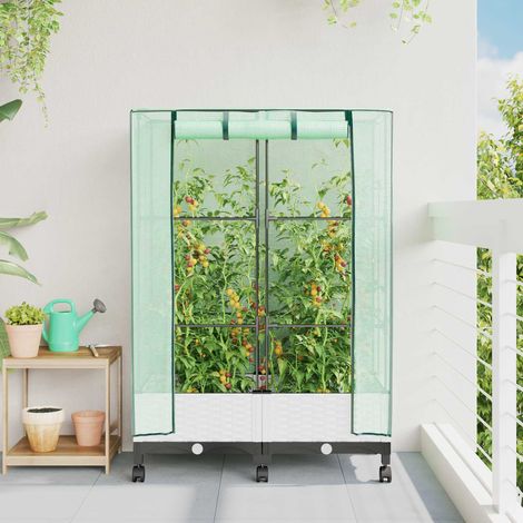 Teenpull – Gartenplanter mit Gewächshausabdeckung und Rädern 2 Stk. Weiß (1/5)