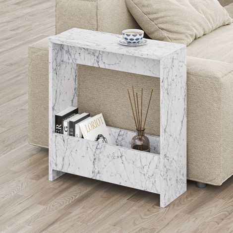Decortie Simpi Modern Side End Table Multipurpose With Creativeness H 60cm 2 Tier - White Marble Effect