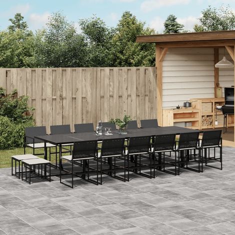 Ensemble à manger de jardin 17 pcs coussins noir résine tressée (1/5)