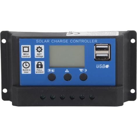 Contrôleur de charge solaire ABS multifonction réglable 20A, régulateur de panneau solaire intelligent, 12V 24V pour la cour à (1/4)
