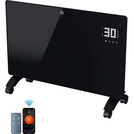 Jiubiaz Convector eléctrico 2500W de cristal negro, App Tuya Smart, termostato, temporizador, pared o patas con ruedas (1/5)