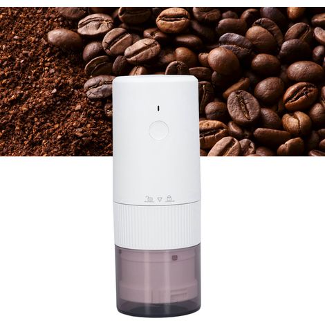 Elektrische Kaffeemühle, automatische Kaffeemühle, Kegelmühle, tragbar für Zuhause und unterwegs, USB-wiederaufladbare Mühle, weiß. (1/5)