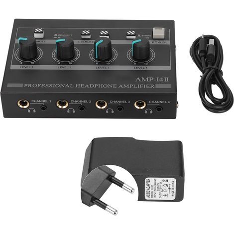 Amplificatore per cuffie compatto a 4 vie AMP-14II con alimentatore da 12 V 2 A, per uso in studio e sul palco, 100-240 V (1/5)