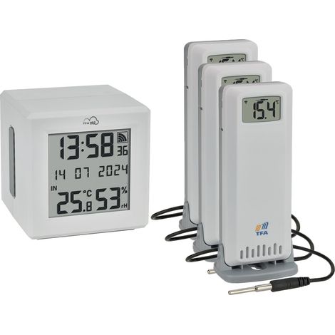 TFA Dostmann TFA.me 35.8104 - Kit de iniciación con 3 transmisores de temperatura, para monitoreo de transmisores TFA-ID, incluye portal TFA.me para PC, smartphone y tableta, con sensor de cable,