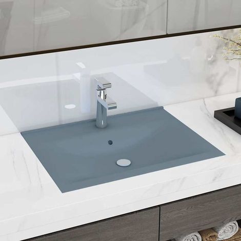 Vasque à poser Lavabo à poser avec trou de robinet pour salle de bain - Bleu clair mat 60x46 cm Céramique BV463204 - BonneVie (1/5)