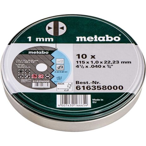 Metabo 616358000 115mm x 1mm x 22,3 Inox Discs Pack of 10
