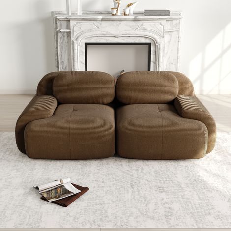 Canapé velours côtelé, modulaire accoudoirs courbés, fond antidérapant, sellerie élastique pour salon, chambre et home cinéma, marron (1/5)