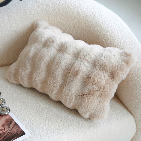 Lot de 2 housses de coussin décoratives, style luxe, peluche douce, 30x50 cm, beige clair pour canapé, chambre. (1/3)