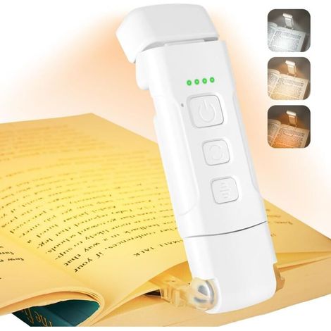 Lampada da lettura, lampada da comodino, 3 colori e 5 livelli di luminosità regolabili, ricaricabile tramite USB, per lettori e bambini (bianca) (1/5)