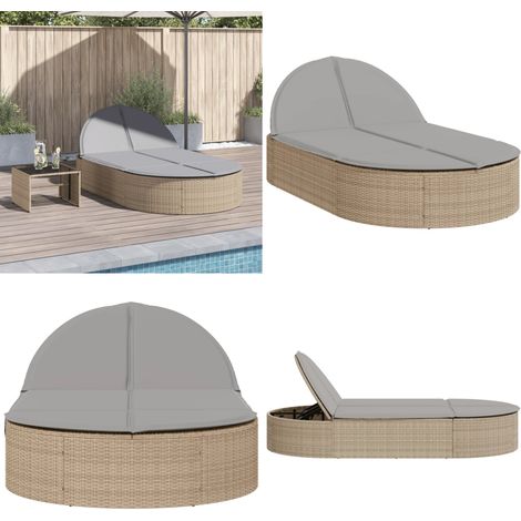 vidaXL Doppel-Sonnenliege mit Auflagen Beige Poly Rattan (1/5)