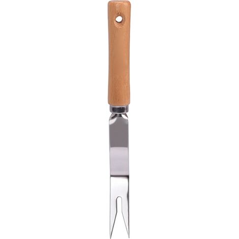 Herramienta de jardinería: Horquilla desbrozadora de acero inoxidable con mango de madera, ligera y fácil de usar para céspedes y jardines domésticos. 1 unidad. (1/4)