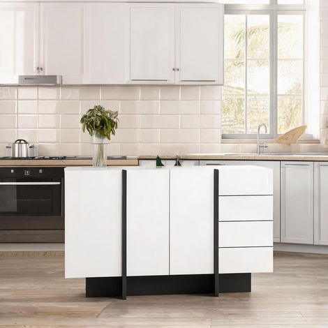 Meuble de rangement blanc laqué avec 2 portes et 4 tiroirs (1/5)