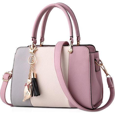 Damenhandtasche mit Quaste und Anhänger (rosa)