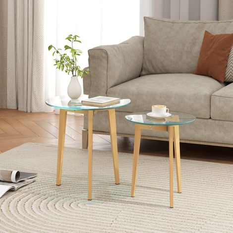 Lot de 2 Ø50x45 cm Ø40x40 cm tables d’appoint modernes de et avec plateau en verre trempé et structure en acier (1/4)