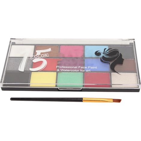 Kit de 15 couleurs de peinture faciale hydrosoluble, séchage rapide et doux, maquillage d'Halloween pour enfants et adultes, idéal pour spectacles et fêtes. (1/5)