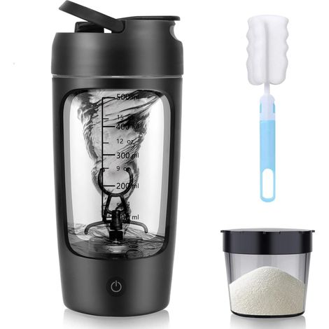 Shaker à protéines 650 ml, USB rechargeable, électrique, BPA-free, noir, 7000 tr/min (1/5)