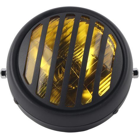 Couvercle de phare avant rétro noir pour moto universel, lentille jaune