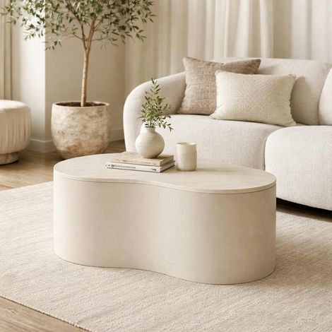 Table basse design organique marbre bois sable 77 cm DUOMO