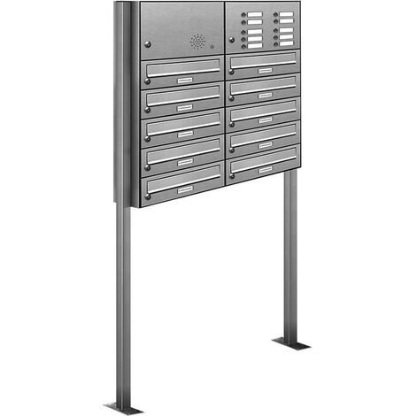 10er V2A Edelstahl Briefkasten Standanlage Freistehend mit Klingel (1/5)