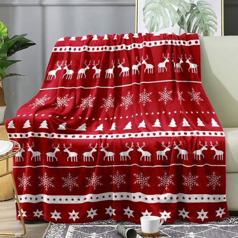 Plaid De Noël - 100 x 150 cm - En Polyester - Rouge - Pour Canapé Chambre Picnic Voyage - 1 Pièce (1/5)