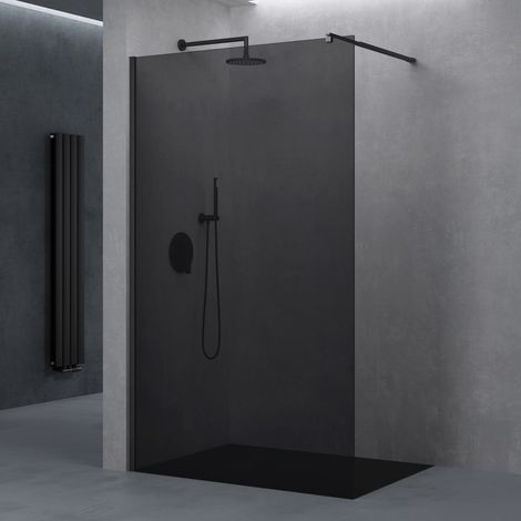 doporro Luxus Duschwand Duschabtrennung 80x200 Schwarz Walk-In Dusche mit rechteckigem Stabilisator aus Echtglas 10mm ESG-Sicherheitsglas Klarglas vollgrau inkl. Nanobeschichtung Bremen02VG (1/5)