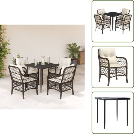 Gartenmöbel mit Kissen - vidaXL 5-tlg. Garten-Essgruppe mit Kissen Braun Poly Rattan - Rattanmöbel (1/5)