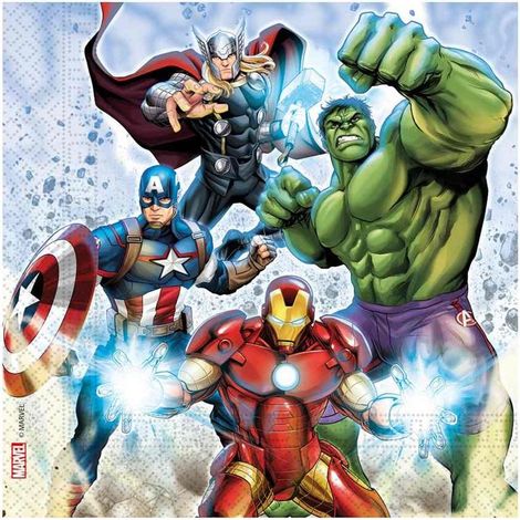 Tovaglioli per festa di compleanno degli Avengers, 33x33 cm, 20 pezzi.