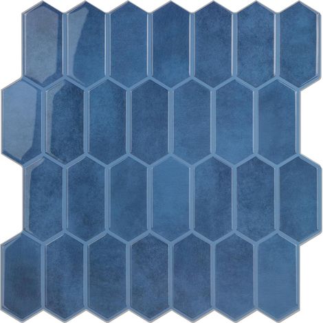 Peel and Stick Long Hexagonal Tiles for Kitchen, 10 Sheets 3D Self Adhesive Wall Tiles, Blue Tile Stickers for Kitchen and Bathroom 12x12 Inches (1/5)