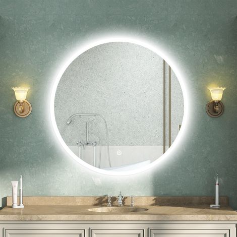 AVER-GROWTH 600mm Round Bathroom LED Mirror Dimmable Illuminated Backlit Makeup Mirror with Demister, 3 LED Light Color