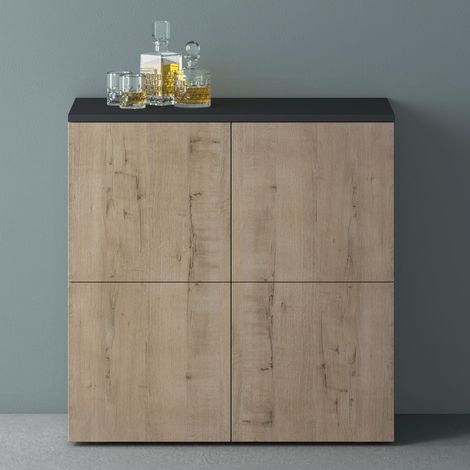Mai & Mai Möbel Kommode Aufbewahrungsschrank mit 4 Türenin Weiß matt + Anthrazit matt Sideboard Schrank Mehrzweckschrank BTH: 76x36,4x74 cm Schrank04 (1/5)