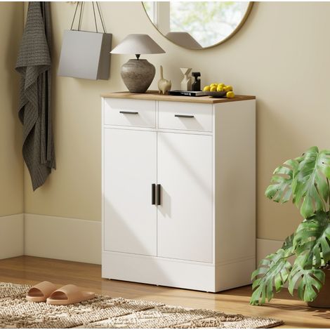 Buffet 68.6x35x90.3 cm blanc en bois avec 2 tiroirs, étagère réglable et rangement (1/5)
