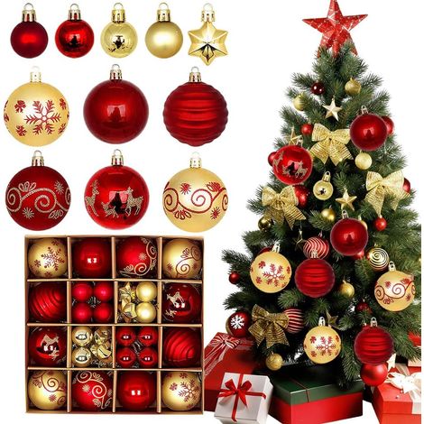Boules de Noel Rouges et Or, 44 Pièce Mini Boules de Noël, Boule Sapin de Noel, Adaptées à l'intérieur et à l'extérieur (1/5)