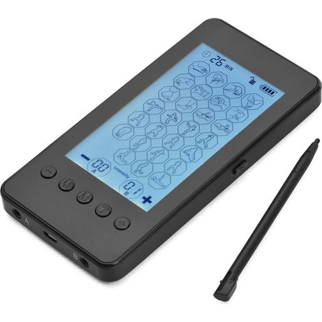 Wiederaufladbares TENS-Gerät, Zweikanal-EMS-Muskelstimulator, Pulsmassagegerät mit 28 Modi und 20 Intensitätsstufen/schwarzer Touchscreen