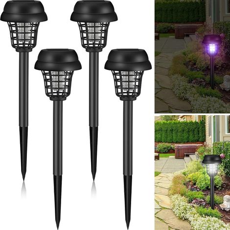 Set of 4 waterproof solar mosquito killers for outdoor use - Mosquito repellent lamp for indoor and outdoor use - Purple and white light (retro black, plastic) (1/5)