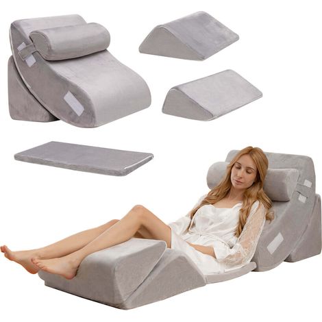 6 Pieces Orthopedic Bed Wedge Pillow Set for Back Neck Leg-Gray (1/5)