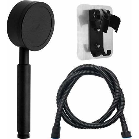 royaluxe - Pommeau de douche avec flexible et douchette diamètre 80 mm avec flexible de douche de 1,5 m en acier inoxydable douchette à économie d'eau et haute pression noir (1/5)