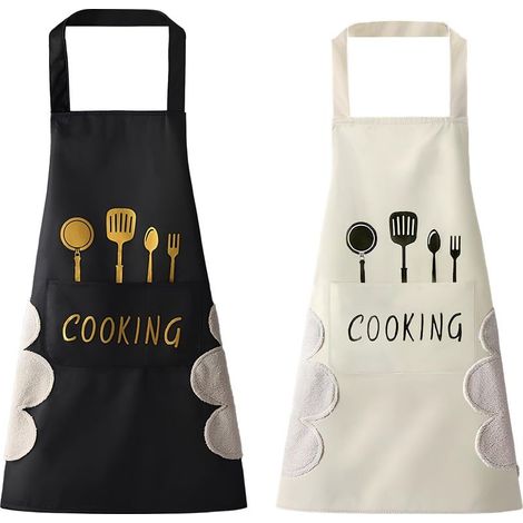 2 PièCes Tablier De Cuisine Femme Avec Essuie-Mains Grande Poche Tablier De Cuisine Pvc Tablier Cuisine Femme Pour La Cuisine, Le MéNage, Le Jardinage, Les Loisirs CréAtifs Et Le Barbecue (1/5)