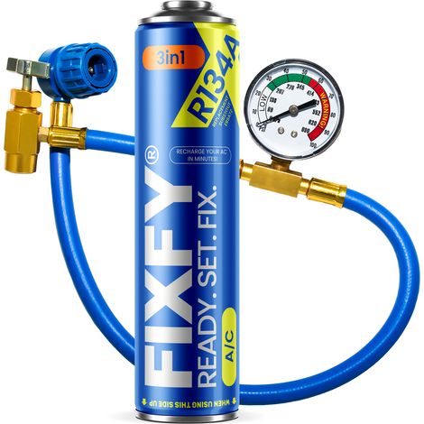 FIXFY 3in1 Klimaanlagen-Nachfüllgas 500ml - GROSSE KANNE + R134a-Schlauch (1/5)