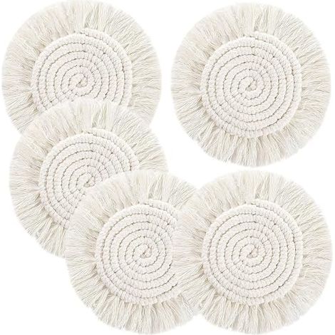 Dessous de Verre Ronds en Dentelle Faits à la Main, 5 pièces, Dessous de Verre réutilisables antidérapants de Style bohème, Sets de Table tissés à la Main, Tasses, Vase (1/5)