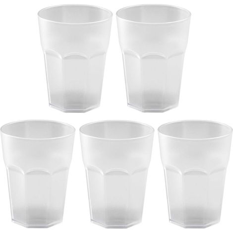 Lot de 5 gobelets en plastique blancs, 250 ml, avec marquage de mesure, empilables, réutilisables, aspect givré, gobelets de fête, verres à boire (1/4)