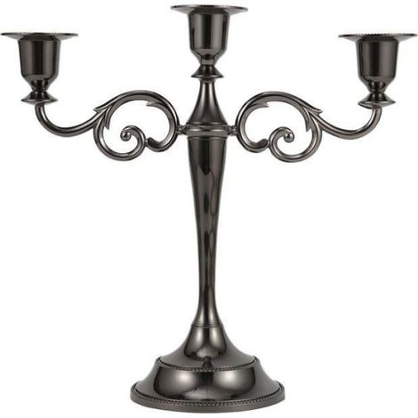 Bougeoir en métal à 3 bras, chandelier à pilier antique, chandelier chic, décoration pour mariage (noir) (1/5)
