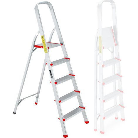 Escabeau à 5 marches BM TOOLS BMT-ESC5-ALU - Haut. de travail : 99 cm - prend peu de place et se range facilement - en Aluminium (1/5)
