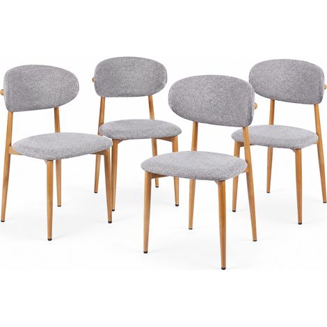 Set 4 Sedie da Pranzo con Gambe in Metallo Effetto Legno e Seduta Tessuto Grigio (1/5)