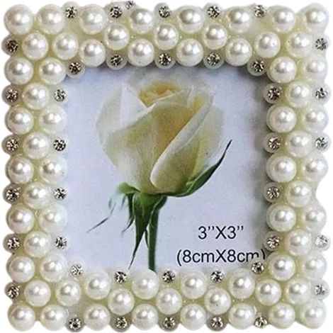 Cadre Photo - Métal Argenté avec Décor Perles Blanches - Verre HD - Format 3 6 7 8 10 Pouces - Pour Bureau ou Intérieur - Lot de 1 (1/5)